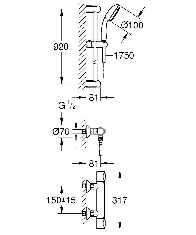 GROHE - Precision Flow Sprchový set s termostatem na zeď, s tyčí 920 mm, chrom (34842000)