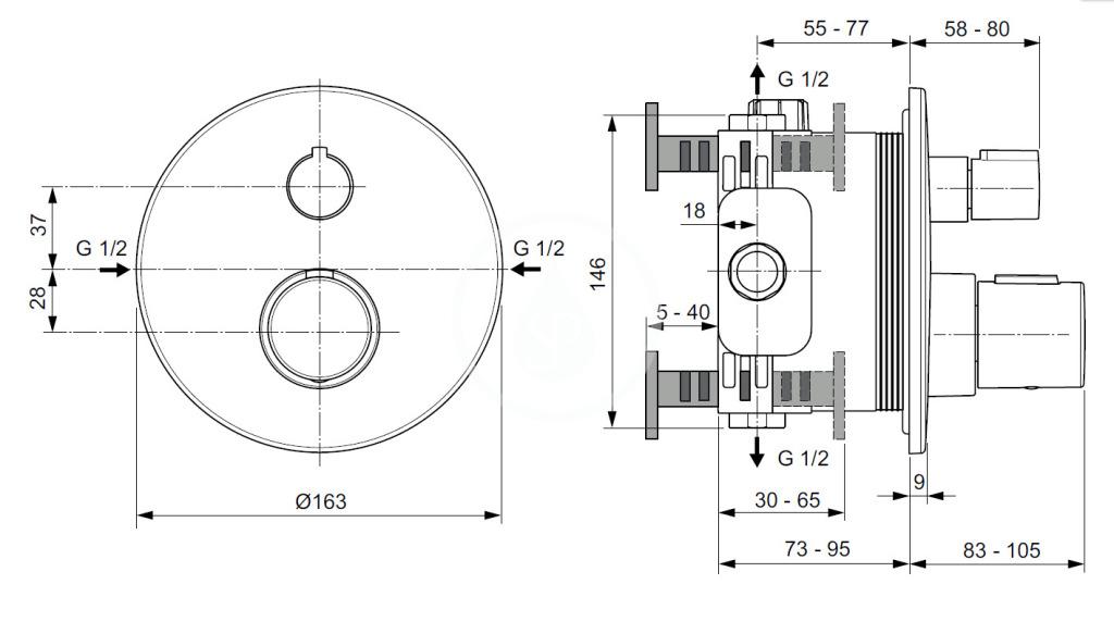 IDEAL STANDARD - CeraTherm Termostatická sprchová baterie pod omítku, Magnetic Grey (A5813A5)