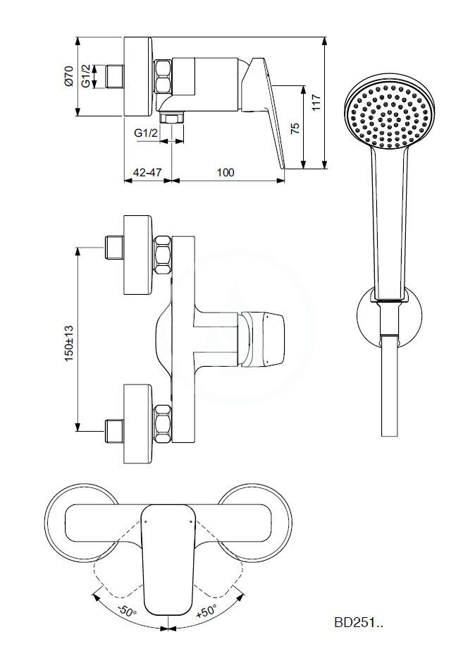 IDEAL STANDARD - CeraPlan Sprchový set s baterií, chrom (BD251AA)