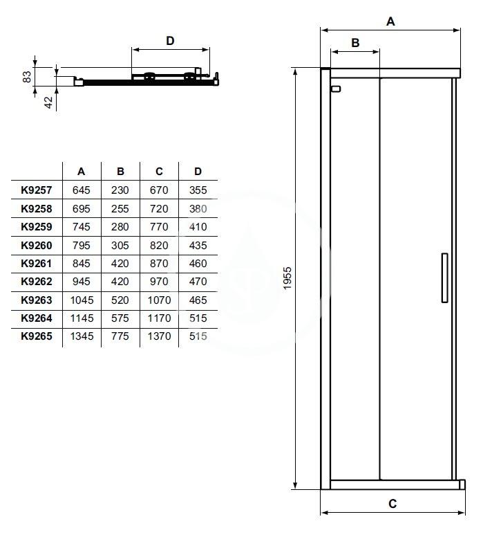 IDEAL STANDARD - Connect 2 Posuvné sprchové dveře, dvoudílné, 800 mm, černá/čiré sklo (K9259V3)