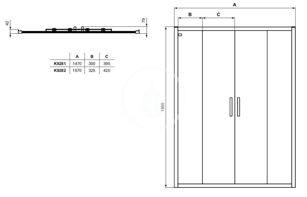 IDEAL STANDARD - Connect 2 Posuvné sprchové dveře, čtyřdílné, 1600 mm, černá/čiré sklo (K9282V3)