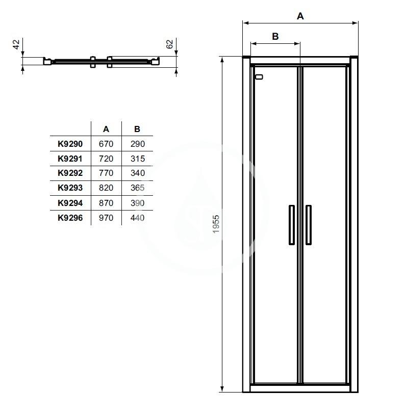 IDEAL STANDARD - Connect 2 Sprchové dveře 1000 mm, černá/čiré sklo (K9296V3)