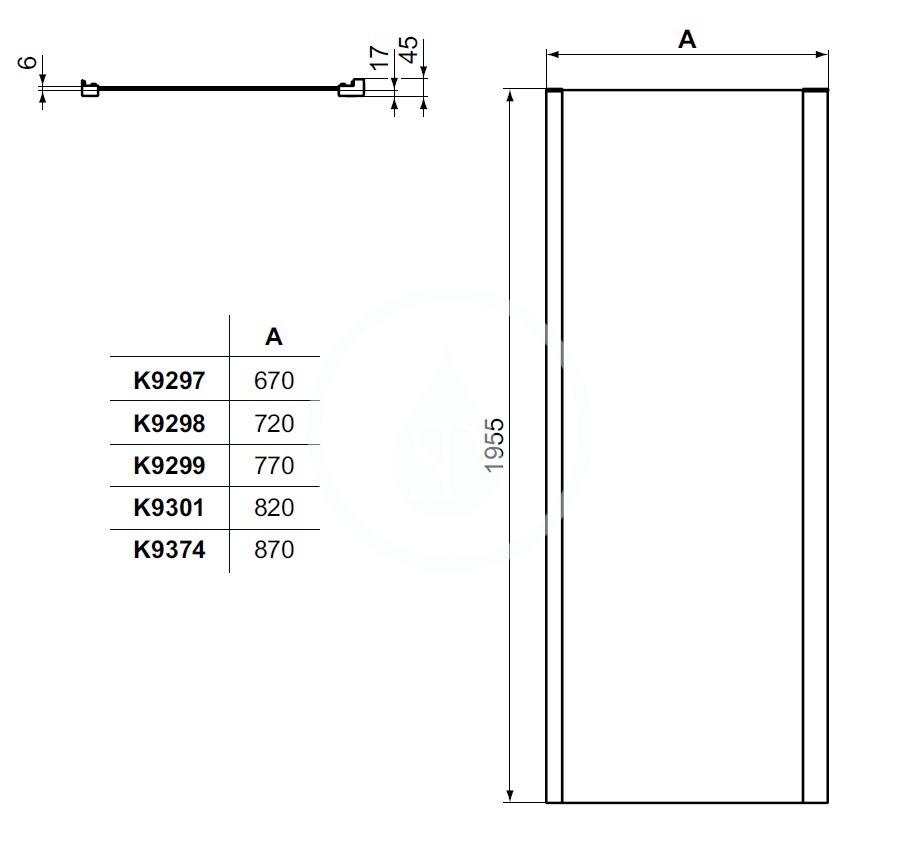 IDEAL STANDARD - Connect 2 Pevná boční stěna 800 mm, černá/čiré sklo (K9299V3)