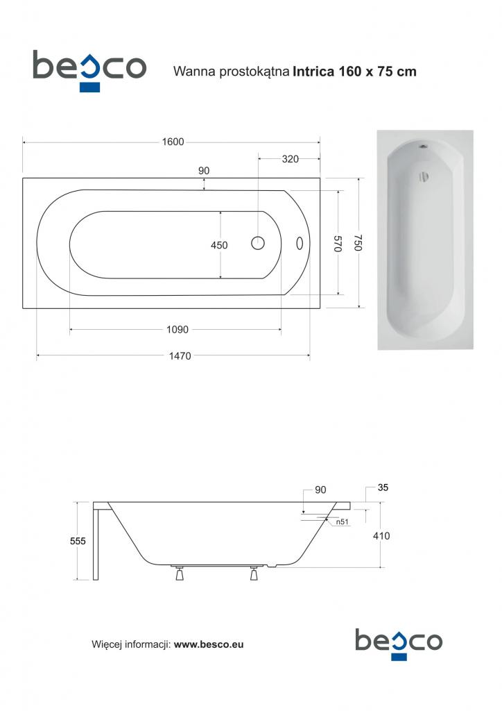 HOPA - Obdélníková vana INTRICA - Nožičky k vaně - Bez nožiček, Rozměr vany - 160 × 75 cm (VANINTRICA160)