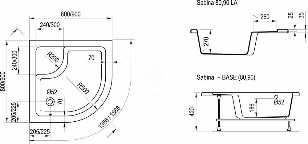 RAVAK - Minivana Hluboká sprchová vanička Sabina 80-LA, 800x800 mm, AntiBac, bílá (A214001020)