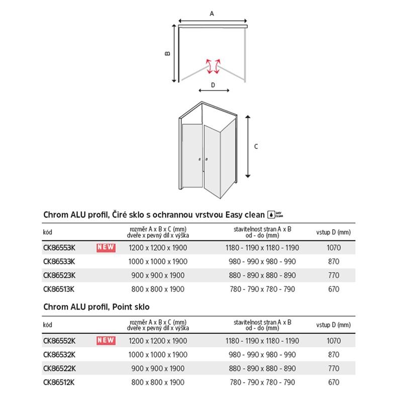 MEREO - Sprchový kout, LIMA, čtverec, 90x90x190 cm, chrom ALU, sklo Point, dveře lítací (CK86522K)