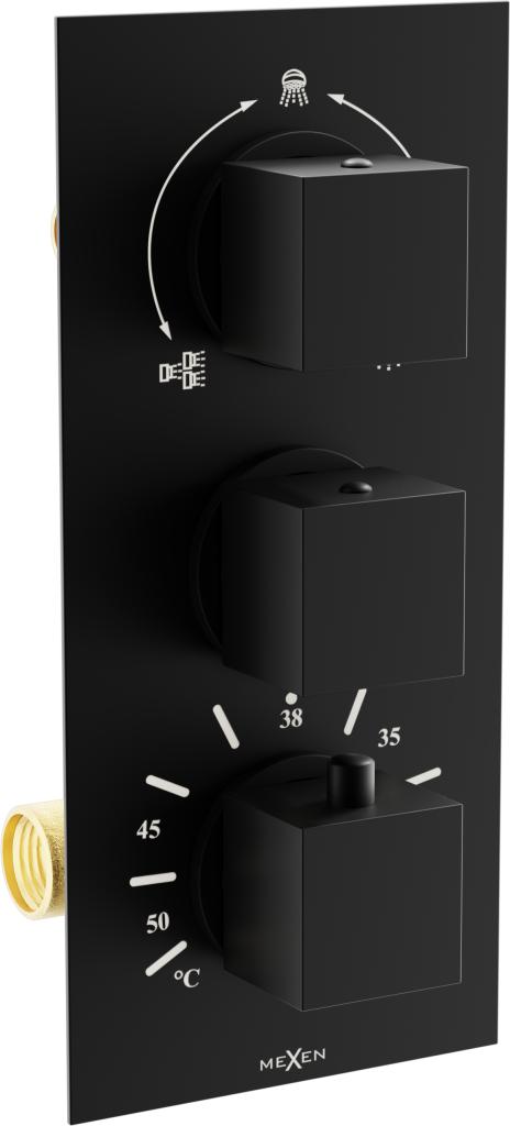 MEXEN Cube termostatiská baterie sprcha/vana 3-output, černá 77503-70