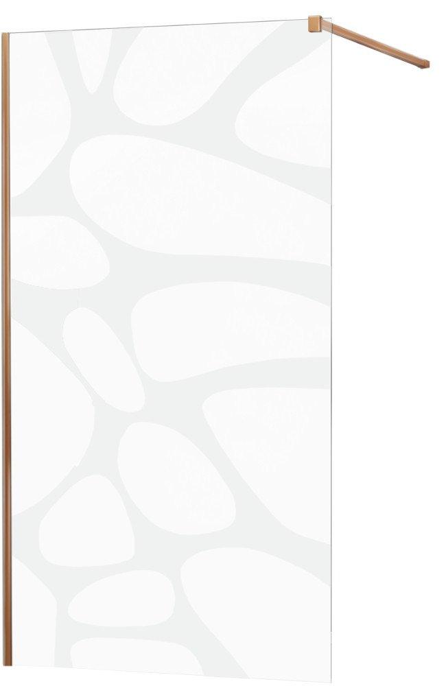 MEXEN/S KIOTO Sprchová zástěna WALK-IN 90x200 cm 8 mm, růžové zlato, bílý vzor 800-090-101-60-97