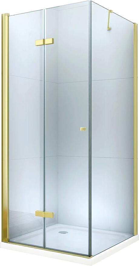 MEXEN/S Sprchový kout zalamovací Lima 70x90 cm, sklo čiré, zlatý + vanička 856-070-090-50-00-4010