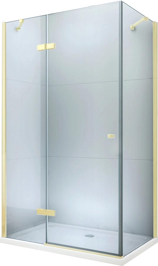 MEXEN/S Roma sprchový kout 90x70 cm, kyvné, čiré sklo, złatý + vanička 854-090-070-50-00-4010