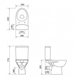 CERSANIT - WC kombi 478 PARVA CLEAN ON 010 3/5 včetně sedátka duroplast (K27-063), fotografie 6/3