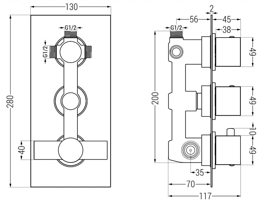 MEXEN - Cube termostatiská baterie sprcha/vana 3-chrom výstup (77503-00)