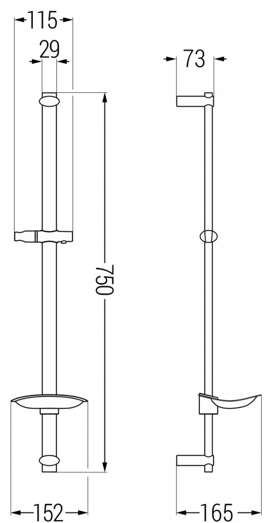 MEXEN - DB Posuvný držák sprchy s mýdlenkou, 75 cm, chrom (79384-00)