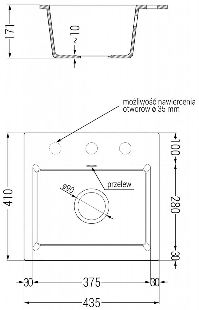 MEXEN - Milo granitový dřez 1-miska 435x410 mm, černá skvrnité (6505441000-76)