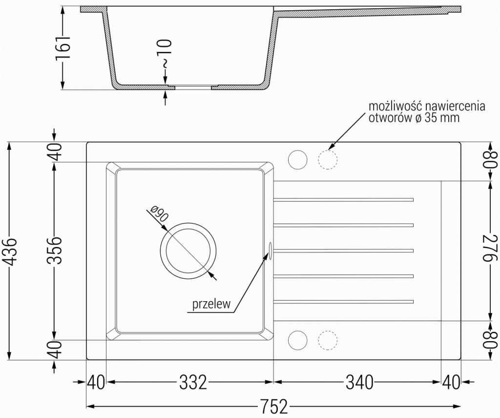 MEXEN - Pablo granitový dřez 1 s odtokovou nosné stůl 752x436 mm, černá skvrnité (6510751010-76)