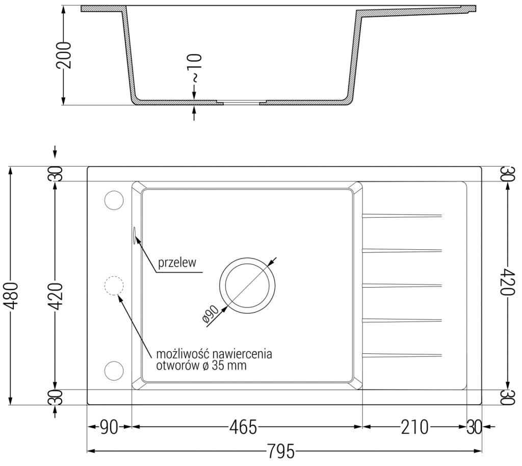 MEXEN - Elias granitový dřez 1 mísa dřez s vypouštěním krátký Board 795x480 mm, bílá (6511791005-20)