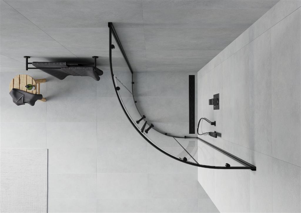 MEXEN - Rio sprchový kout čtvrtkruh 90 x 90 cm, transparent, černá (863-090-090-70-00)