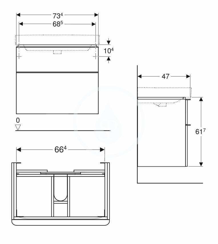 GEBERIT - Smyle Square Umyvadlová skříňka, 734x470x617 mm, 2 zásuvky, lesklá bílá/matná bílá (500.353.00.1)