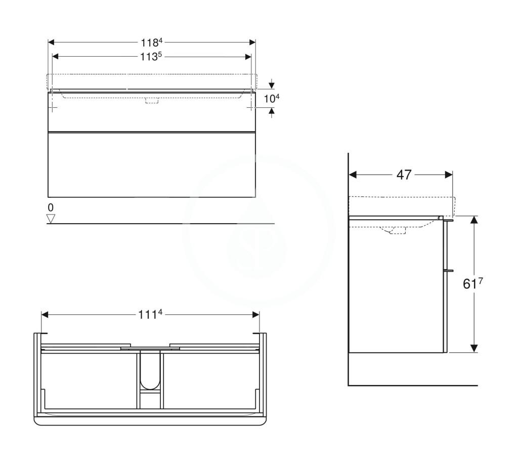 GEBERIT - Smyle Square Umyvadlová skříňka, 1184x470x617 mm, 2 zásuvky, lávová (500.355.JK.1)