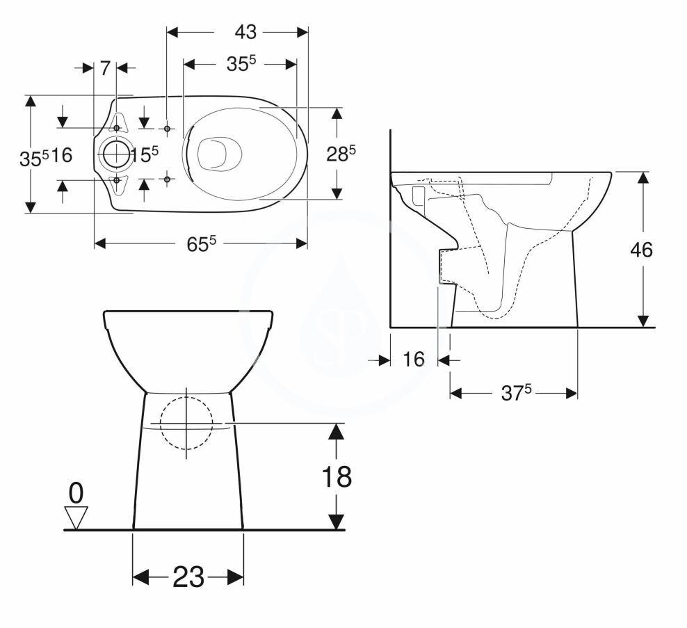 GEBERIT - Selnova Comfort WC kombi mísa, zadní odpad, Rimfree, bílá (500.486.01.1)