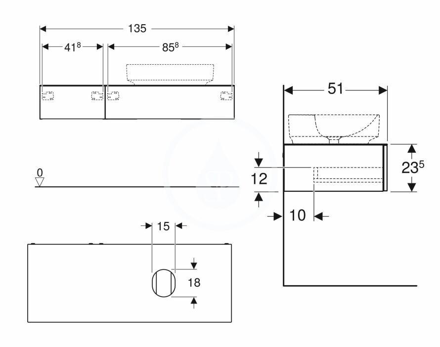 GEBERIT - VariForm Umyvadlová skříňka, 1350x510x235 mm, 2 zásuvky a zápachová uzávěrka, dub (501.181.00.1)