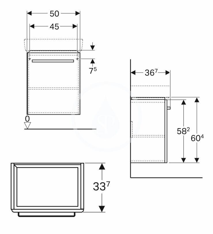 GEBERIT - Selnova Compact Umyvadlová skříňka, 500x367x604 mm, 1 dvířka, lesklá bílá/matná bílá (501.492.00.1)