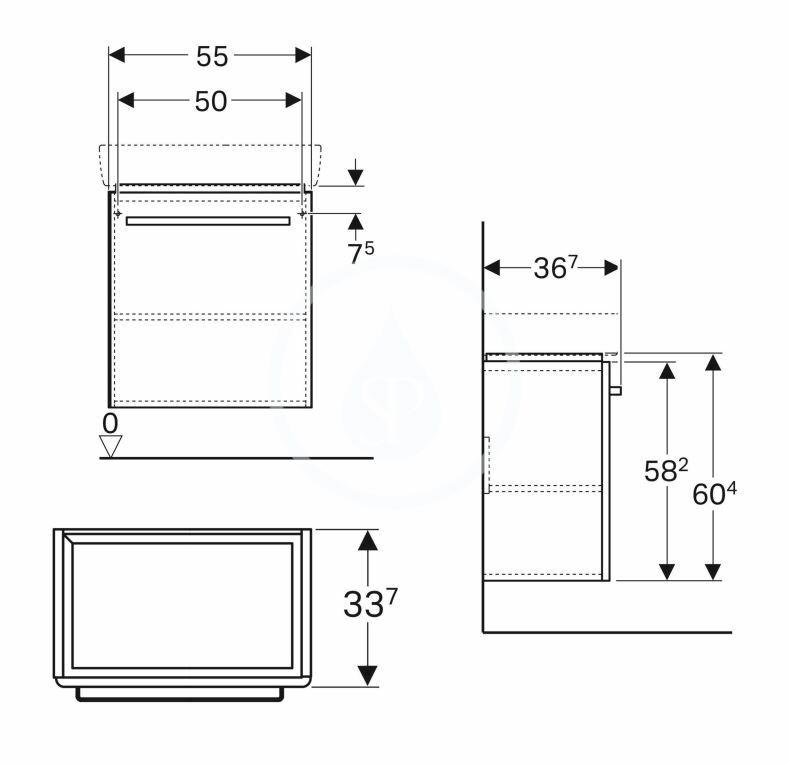 GEBERIT - Selnova Compact Umyvadlová skříňka, 550x367x604 mm, 1 dvířka, světle šedá (501.493.00.1)