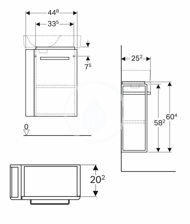 GEBERIT - Selnova Compact Umyvadlová skříňka, 448x252x604 mm, 1 dvířka, panty vpravo, světle šedá (501.495.00.1)
