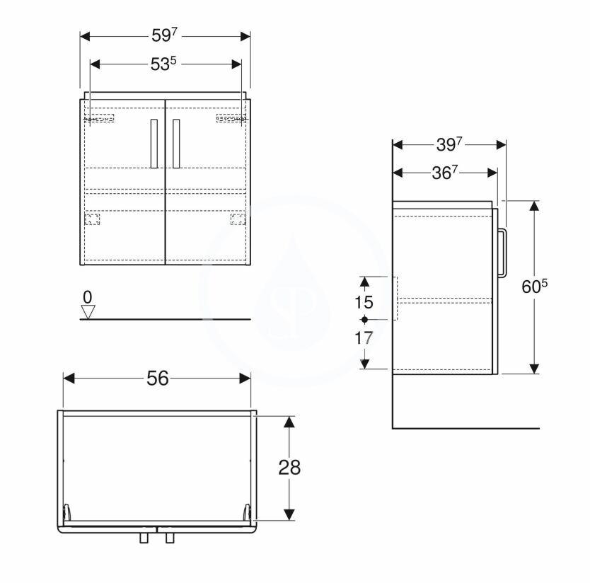GEBERIT - Selnova Compact Umyvadlová skříňka, 597x397x605 mm, 2 dvířka, lesklá bílá/matná bílá (501.658.01.1)