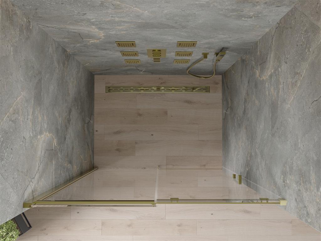 MEXEN - OMEGA posuvné dveře 100x190 cm 8 mm zlatá, transparent se sadou pro niku (825-100-000-50-00)