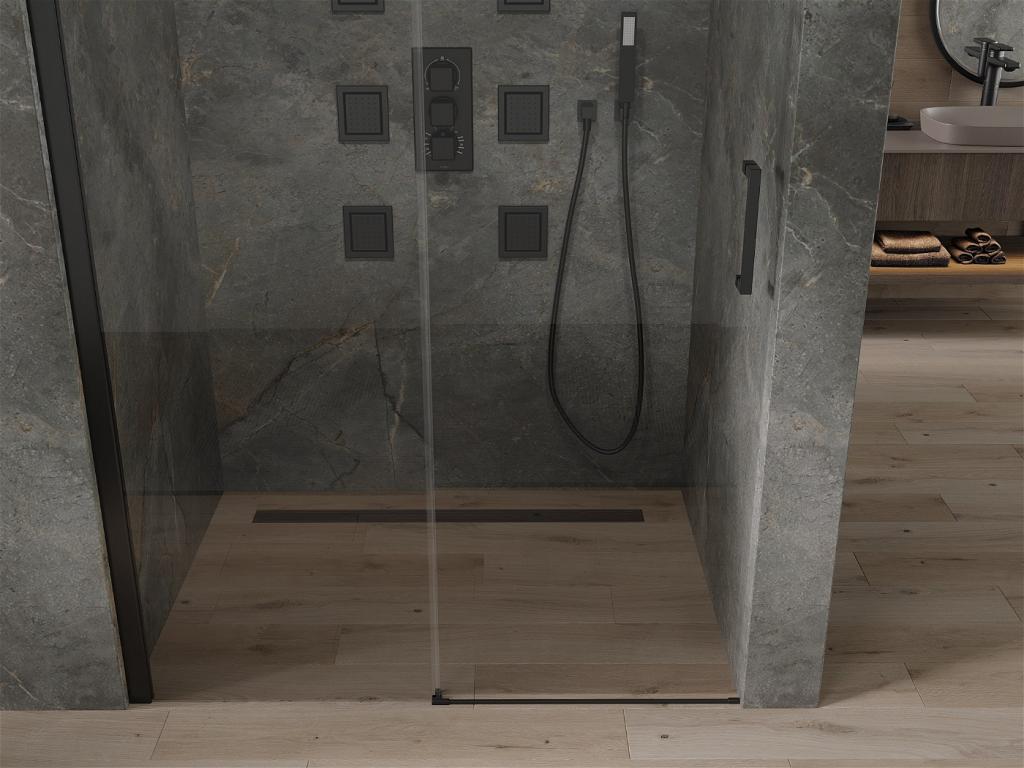 MEXEN - Omega posuvné sprchové dveře 140 cm, transparent, černá se sadou pro niku (825-140-000-70-00)