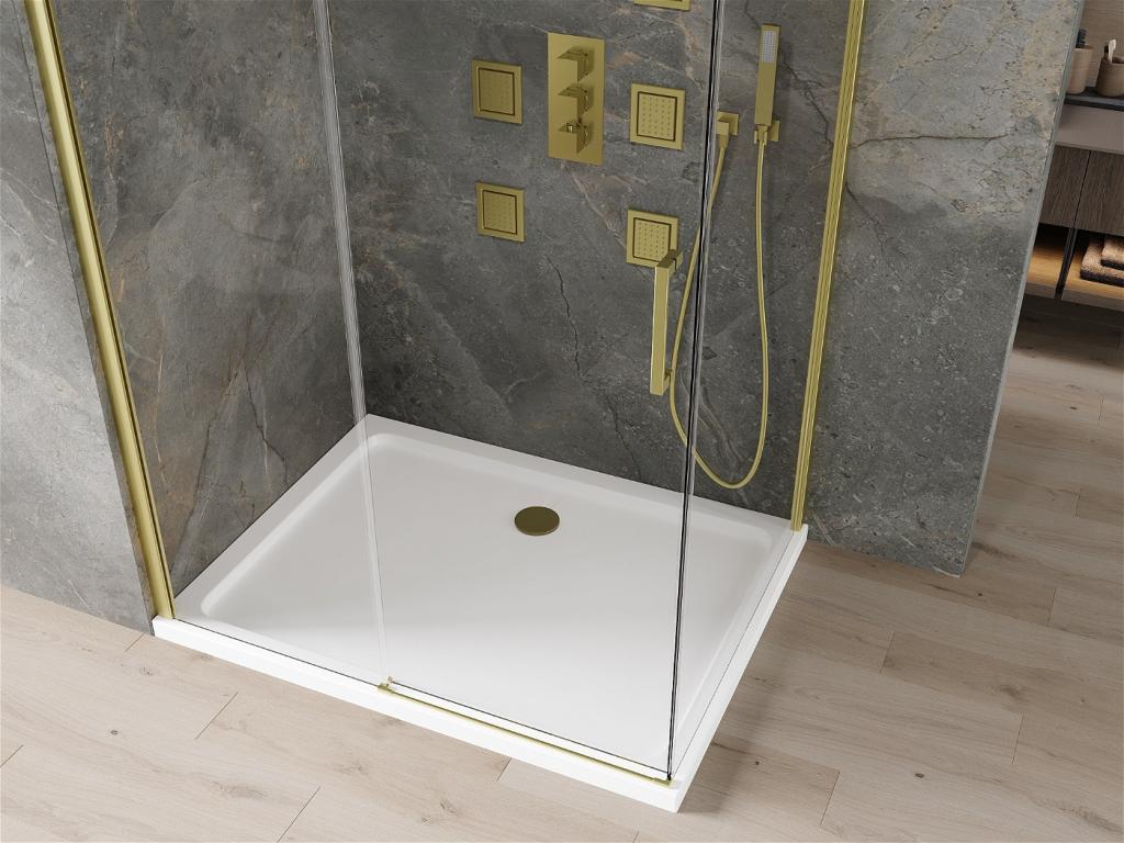 MEXEN/S - Omega obdélníkový sprchový kout 130x90 cm, transparent, zlatý + vanička (825-130-090-50-00-4010)
