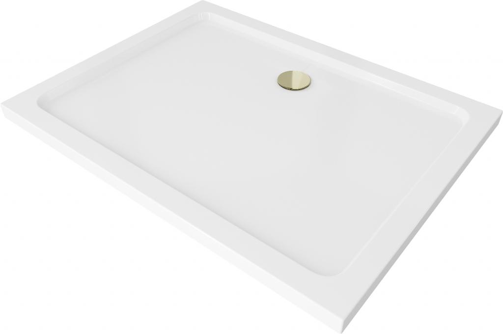 MEXEN/S Flat sprchová vanička obdélníková slim 130 x 80 cm, bílá + zlatý sifon 40108013G
