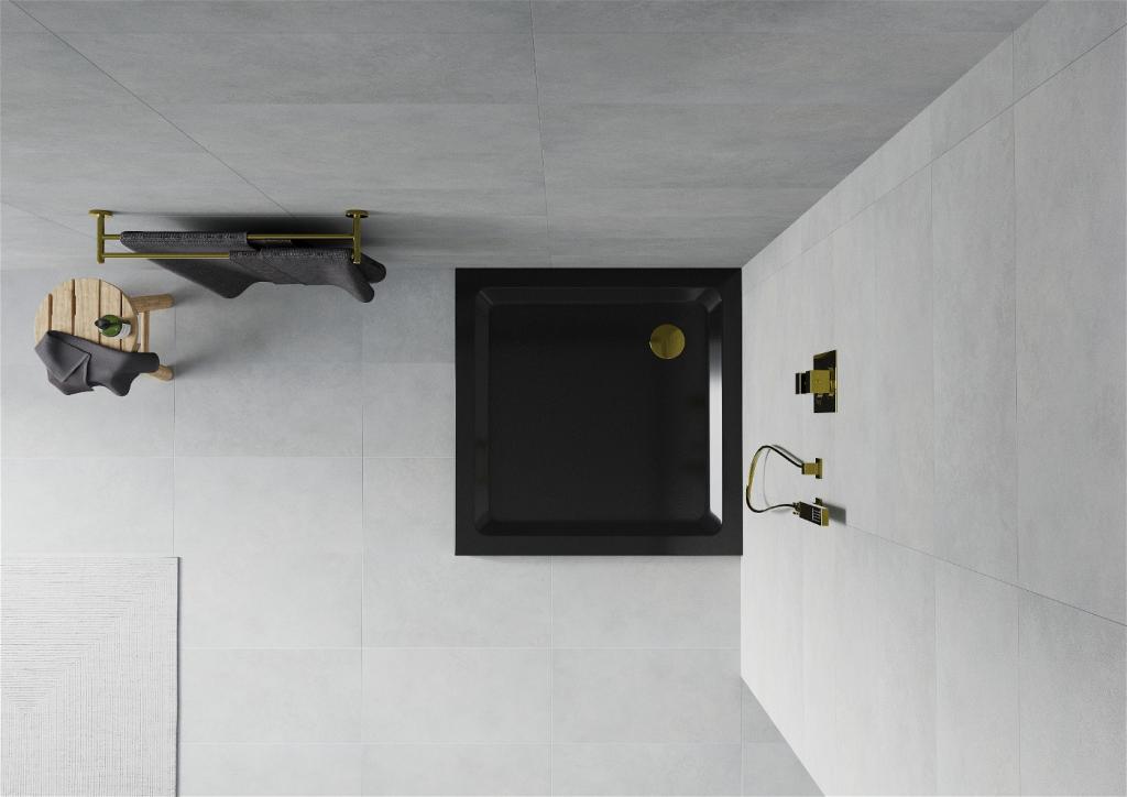 MEXEN/S - Flat sprchová vanička čtvercová slim 90 x 90 cm, černá + zlatý sifon (40709090G)