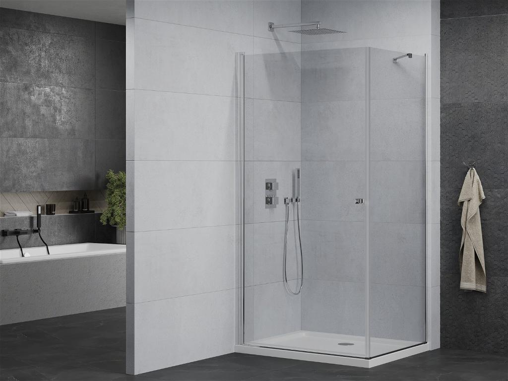 MEXEN/S - Pretoria otevírací sprchový kout 90x70 cm, sklo transparent, chrom + vanička (852-090-070-01-00-4010)