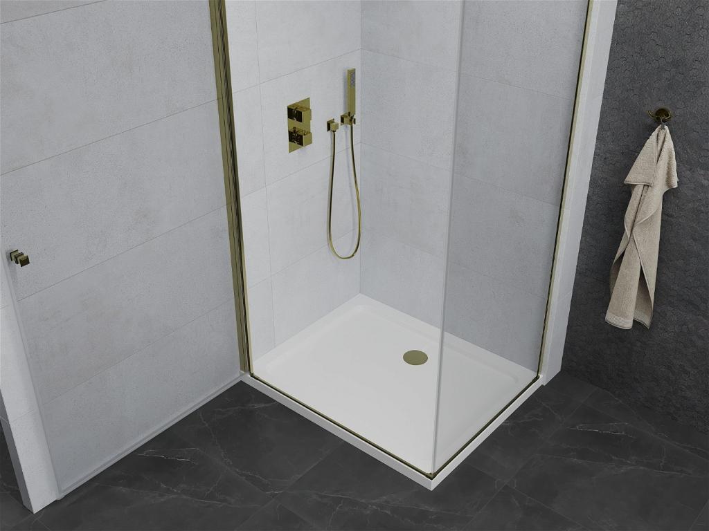 MEXEN/S - Pretoria otevírací sprchový kout 80x90 cm, sklo transparent, zlatý + vanička (852-080-090-50-00-4010)