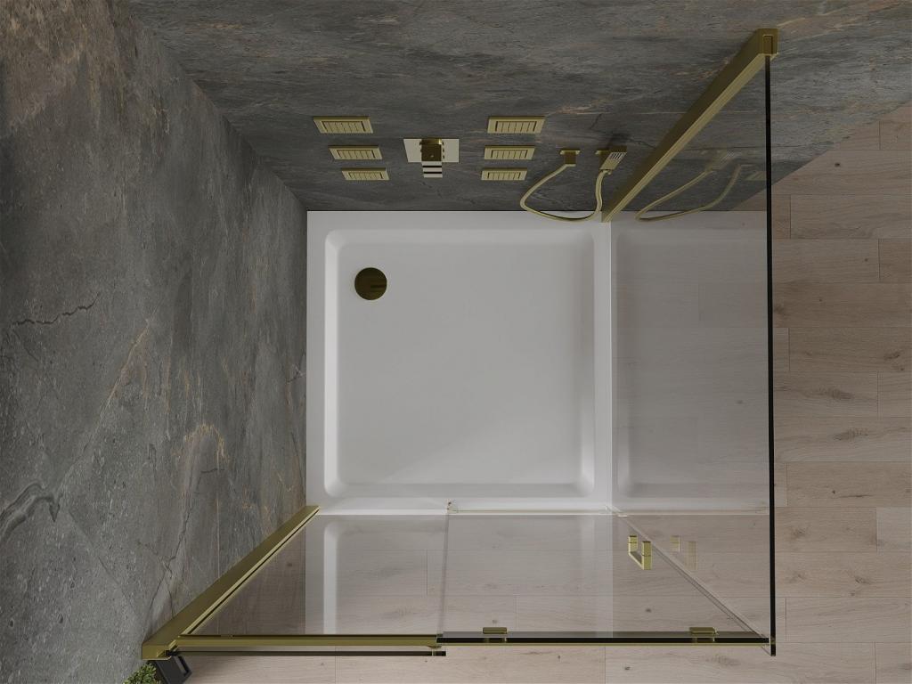 MEXEN/S - Omega Sprchový kout 100x100 cm, transparent, zlatý + vanička se sifonem (825-100-100-50-00-4010)