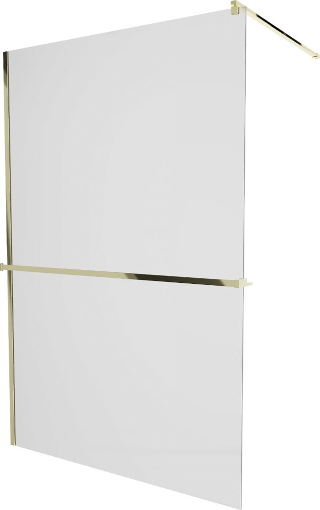 MEXEN/S KIOTO Sprchová zástěna WALK-IN s poličkou a držákem ručníků 70 x 200 cm, matné sklo 8 mm, zlatá 800-070-121-50-30