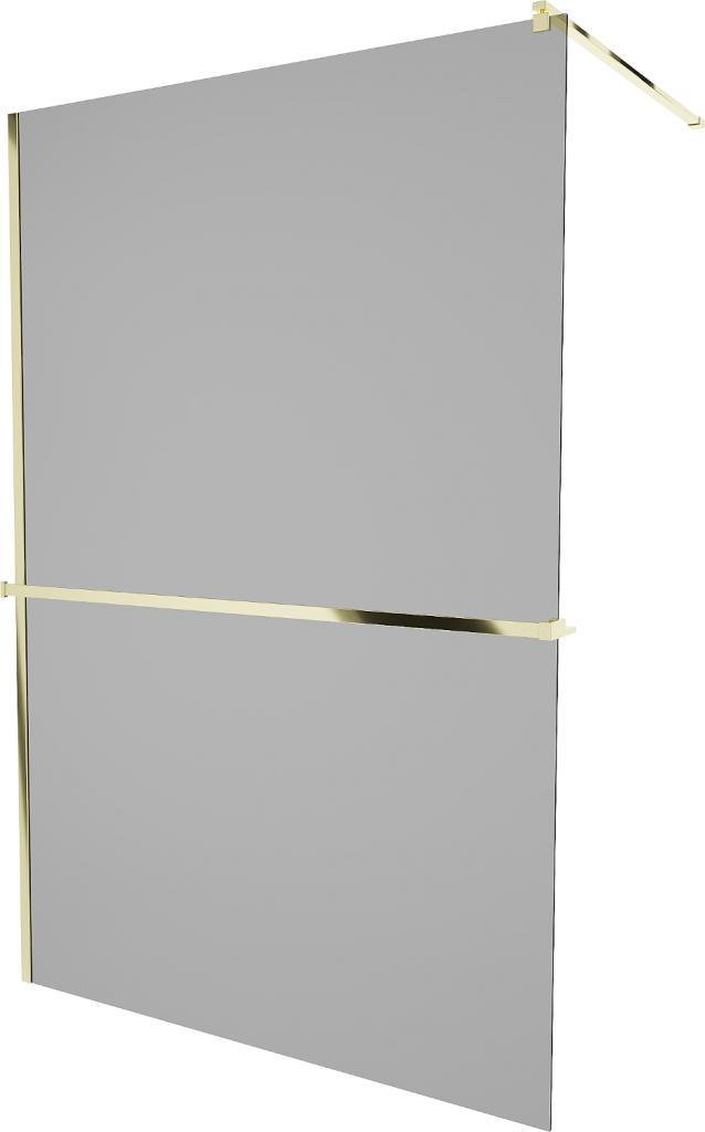 MEXEN/S KIOTO Sprchová zástěna WALK-IN s poličkou a držákem ručníků 70 x 200 cm, grafit 8 mm, zlatá 800-070-121-50-40
