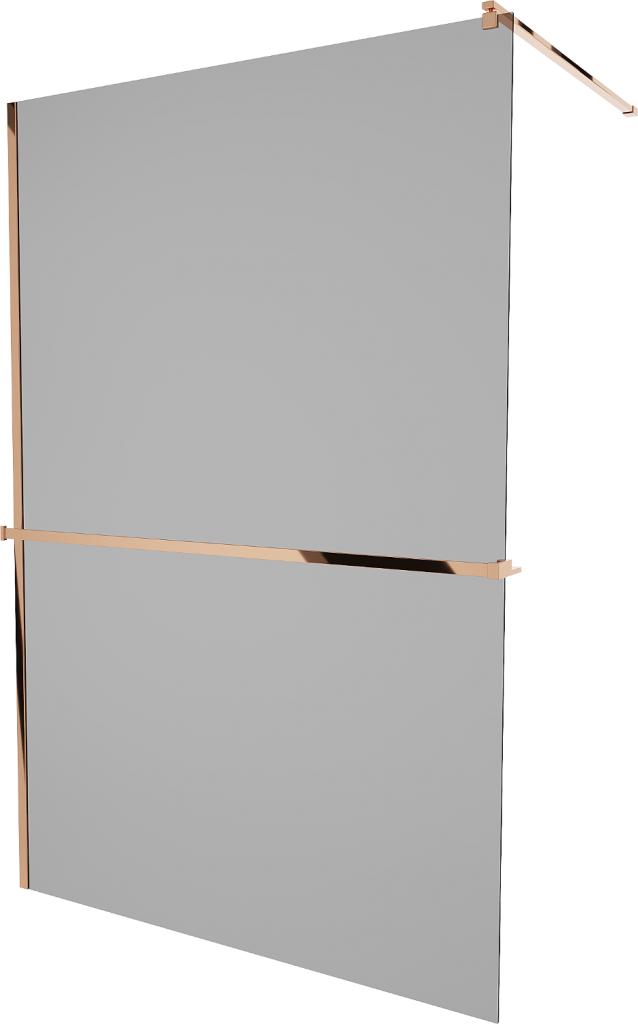 MEXEN/S KIOTO Sprchová zástěna WALK-IN s poličkou a držákem ručníků 80 x 200 cm, grafit 8 mm, růžové zlato 800-080-121-60-40