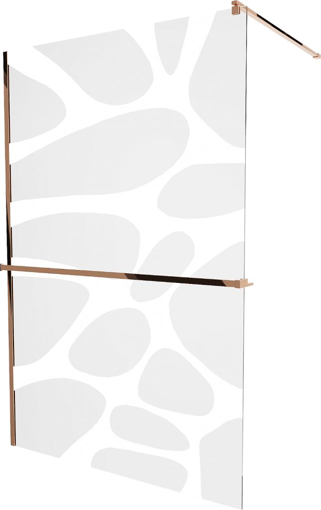 MEXEN/S KIOTO Sprchová zástěna WALK-IN s poličkou a držákem ručníků 90 x 200 cm, transparent/bílý dekor 8 mm, růžové zlato 800-090-121-60-97