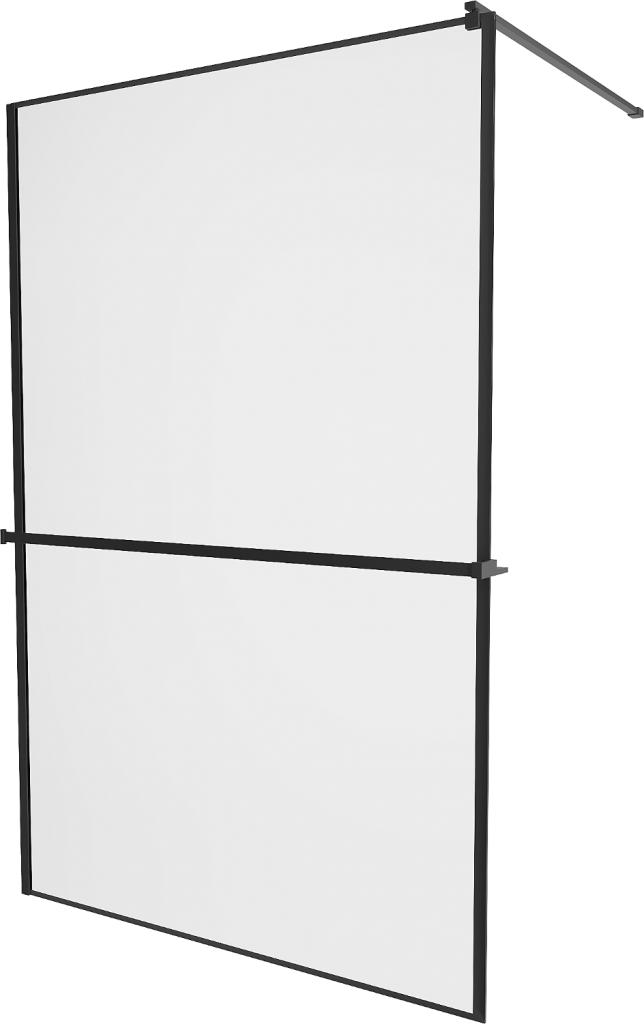 MEXEN/S KIOTO Sprchová zástěna WALK-IN s poličkou a držákem ručníků 120 x 200 cm, transparent/černá 8 mm, černá 800-120-121-70-70