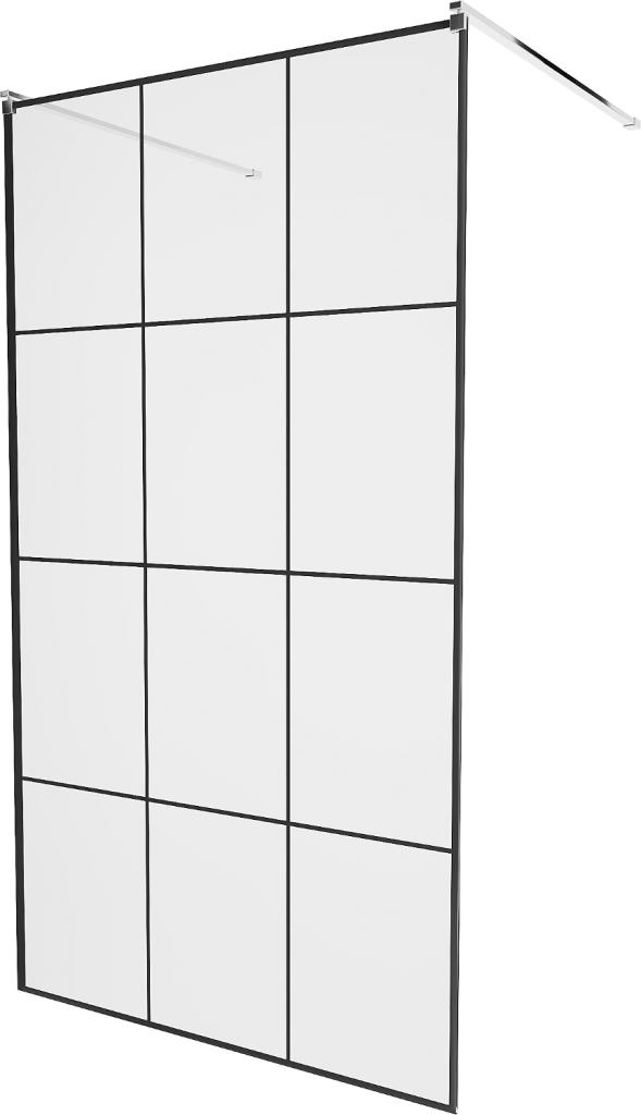 MEXEN/S KIOTO samostatně stojící sprchová zástěna 100 x 200 cm, transparent/černá vzor 8 mm, chrom 800-100-002-01-77