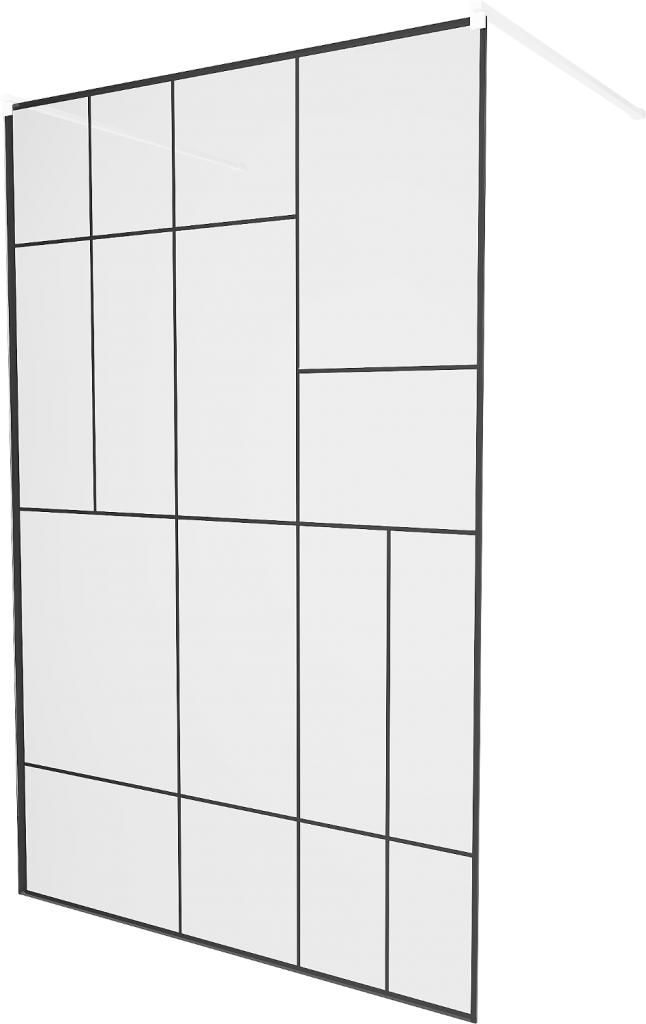 MEXEN/S KIOTO samostatně stojící sprchová zástěna 110 x 200 cm, transparent/černý vzor 8 mm, bílá 800-110-002-20-78