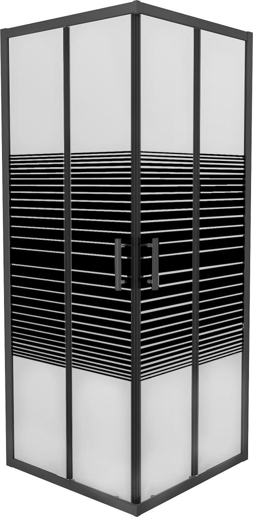 MEXEN Rio sprchový kout čtverec 90 x 90 cm, pruhy, černá  860-090-090-70-20