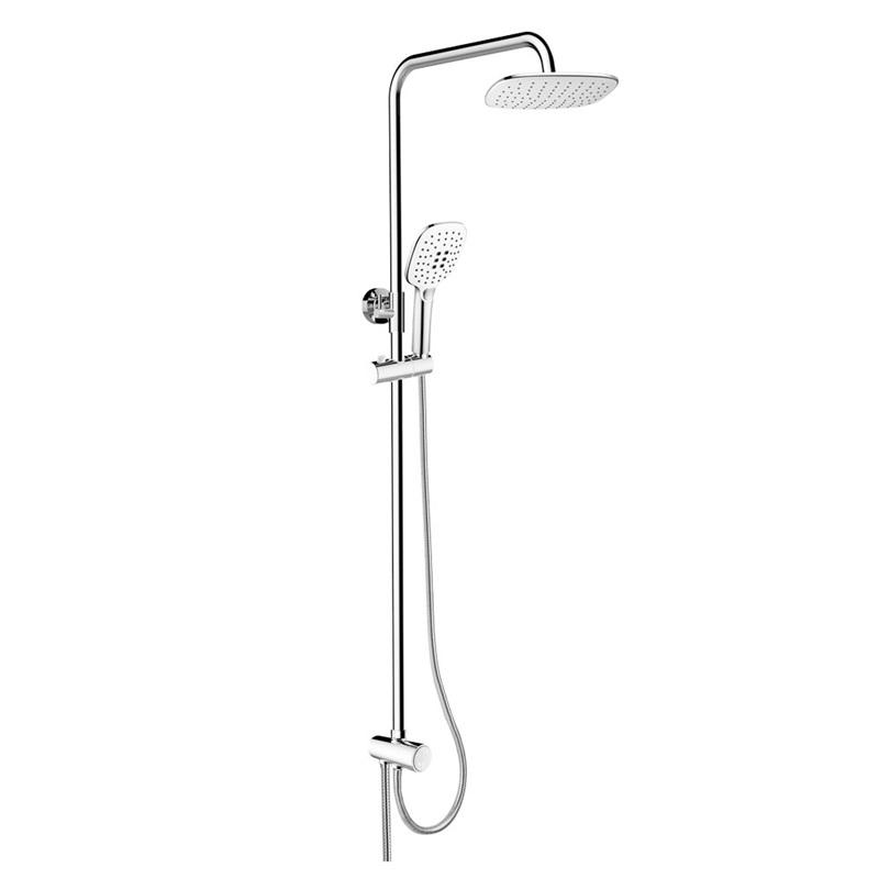 MEREO Sprchový set s tyčí hranatý, bílá hlavová sprcha a třípolohová ruční sprchaí, bílý plast/chrom CB95001SW2