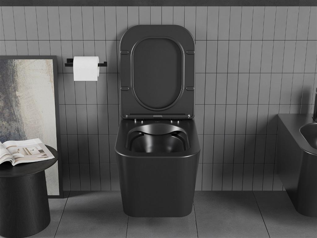 MEXEN/S - Teo Závěsná WC mísa černá mat včetně sedátka soft-close duroplastu, černá lesk (30850685)