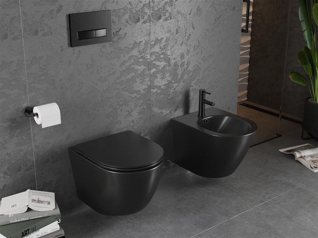 MEXEN/S - Lena Závěsná WC mísa včetně sedátka s slow-slim, z duroplastu, černá matná (30221085)