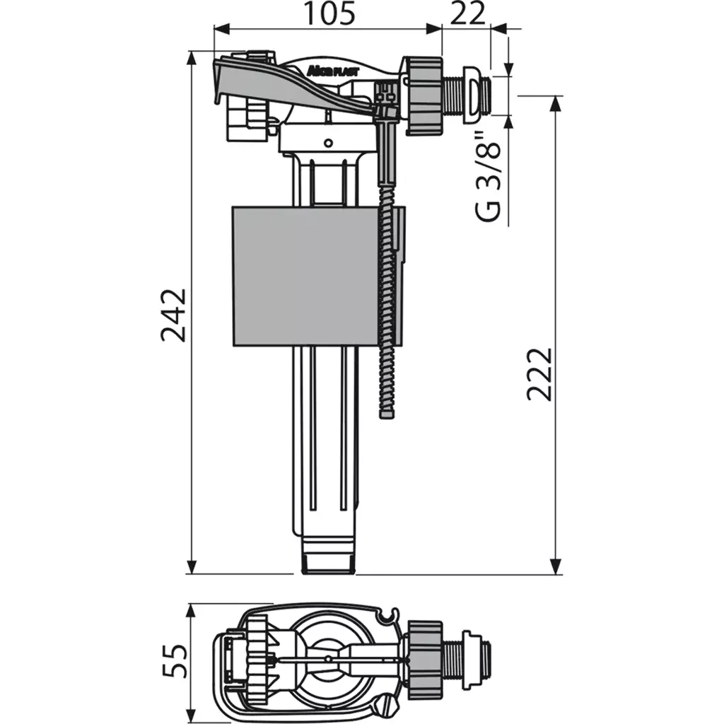 Alcadrain Napouštěcí ventil boční pro plastové nádržky A150P-3/8
