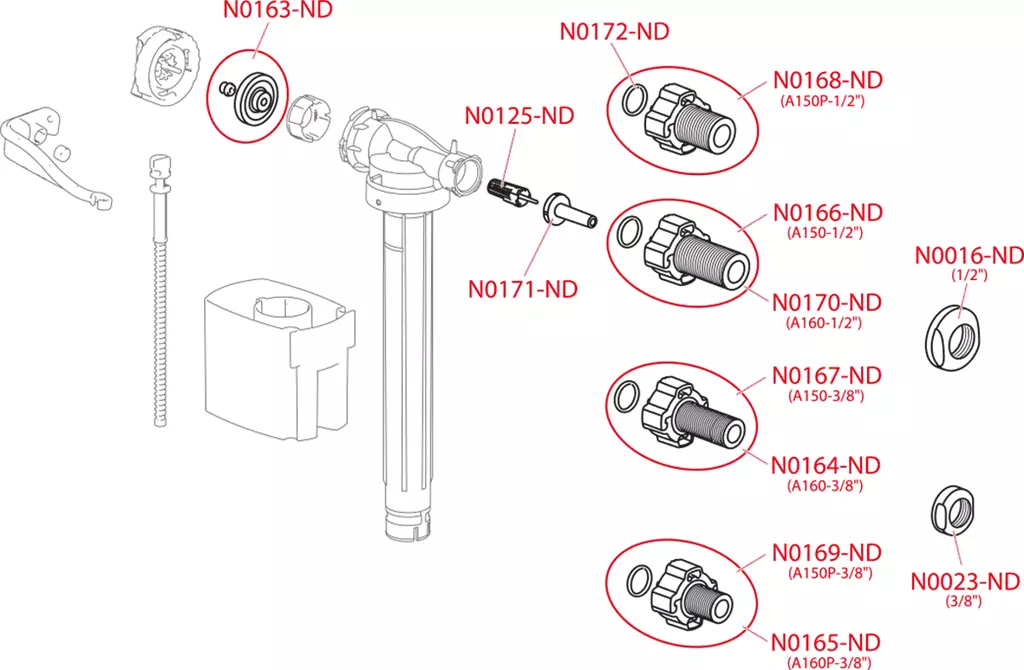 Alcadrain Napouštěcí ventil boční kovový závit pro keramické nádržky A160-3/8